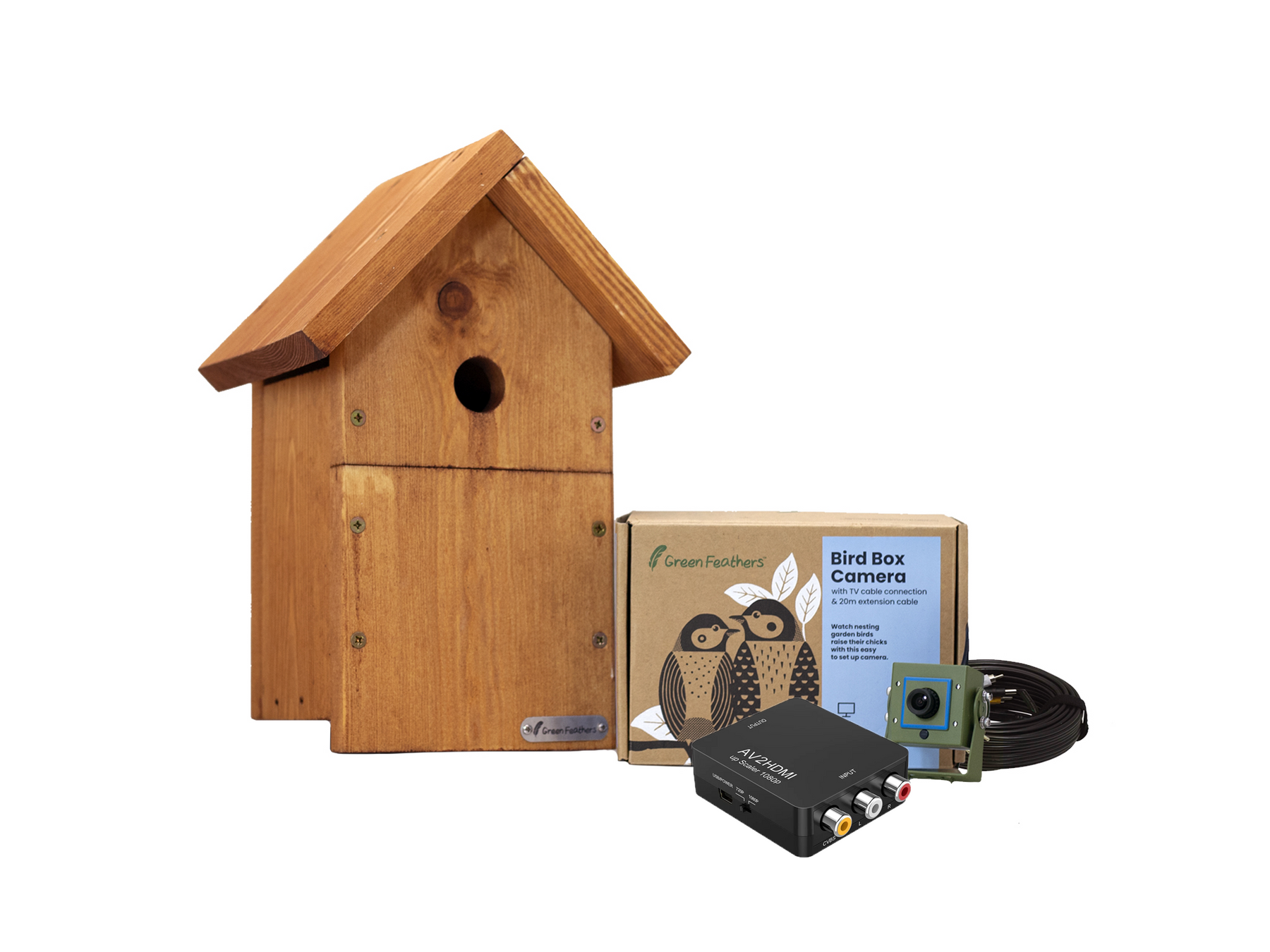 Wired Bird Box Camera Kit DIY Camera Box | Green Feathers